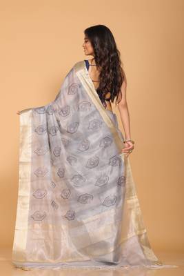Kota tissue zari embroidery saree (grey) 4