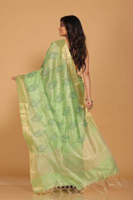 Kota tissue zari embroidery saree (green) 4