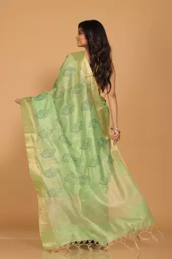 Kota tissue zari embroidery saree (green)