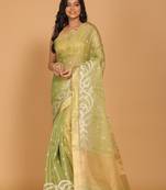 Kota zari stripe embroidery saree (green)