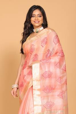 Kota tissue zari embroidery saree (red) 2