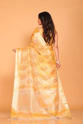 Kota tissue zari embroidery saree (yellow) 4