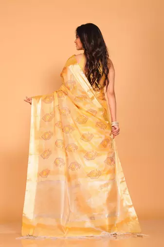 Kota tissue zari embroidery saree (yellow)