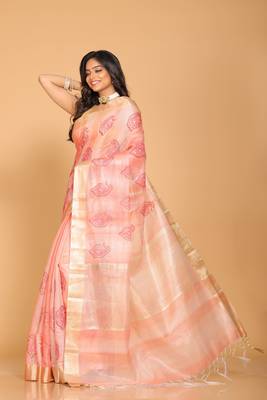 Kota tissue zari embroidery saree (red) 3