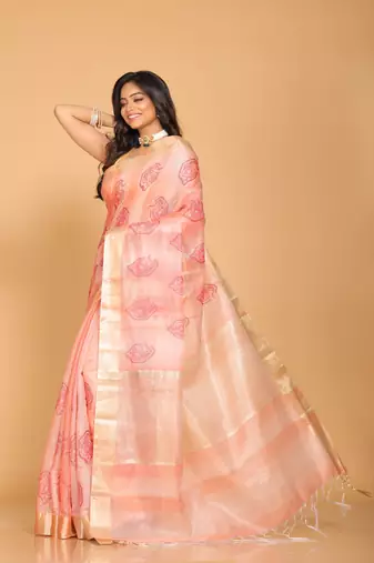 Kota tissue zari embroidery saree (red)