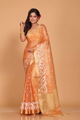 Kota zari stripe embroidery saree (orange) 1