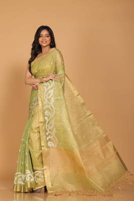 Kota zari stripe embroidery saree (green) 3