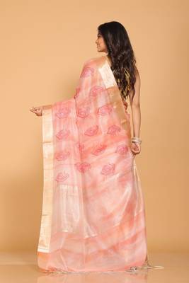 Kota tissue zari embroidery saree (red) 4