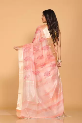 Kota tissue zari embroidery saree (red)