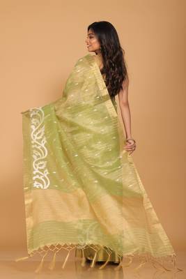 Kota zari stripe embroidery saree (green) 4