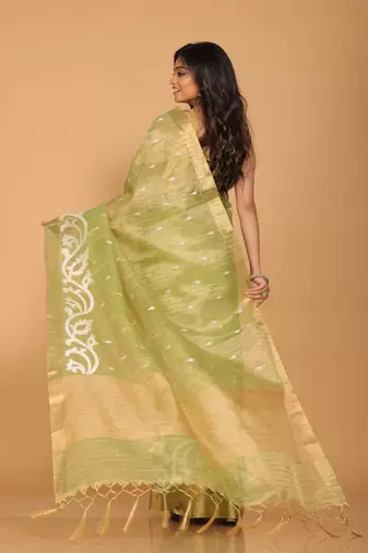 Kota zari stripe embroidery saree (green)