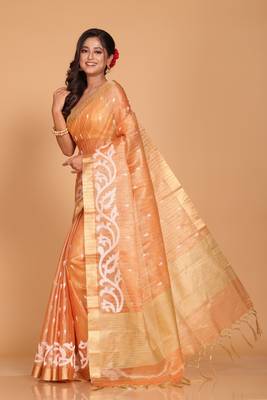 Kota zari stripe embroidery saree (orange) 3