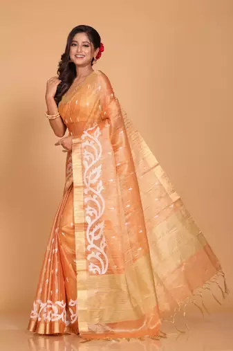 Kota zari stripe embroidery saree (orange)