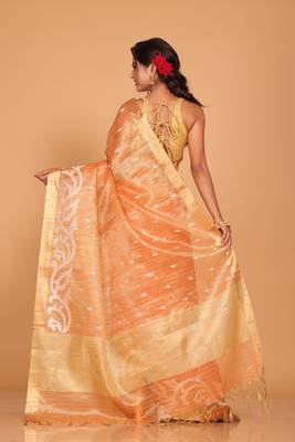 Kota zari stripe embroidery saree (orange) 4