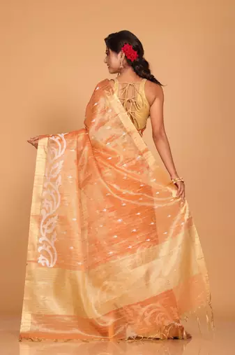 Kota zari stripe embroidery saree (orange)