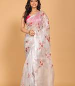 Silver tissue saree with embroidery work