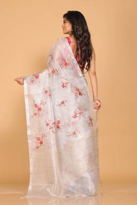 Silver tissue saree with embroidery work 4