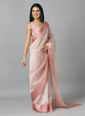 Light Peach Organza Stone Work Party Wear Designer Saree 3