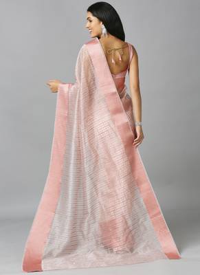 Light Peach Organza Stone Work Party Wear Designer Saree 5
