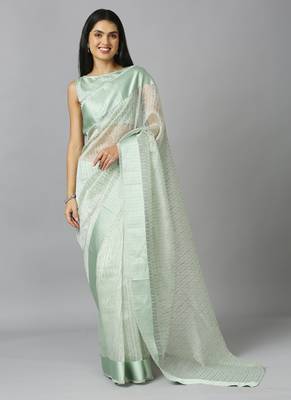 Sea Green Organza Stone Work Party Wear Designer Saree 1