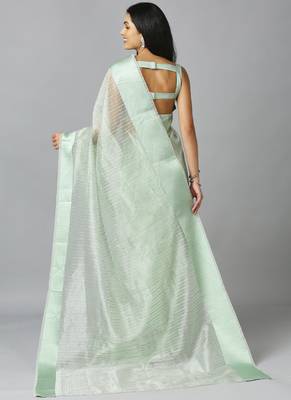 Sea Green Organza Stone Work Party Wear Designer Saree 5