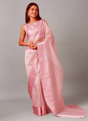 Baby Pink Organza Stone Work Party Wear Designer Saree 1