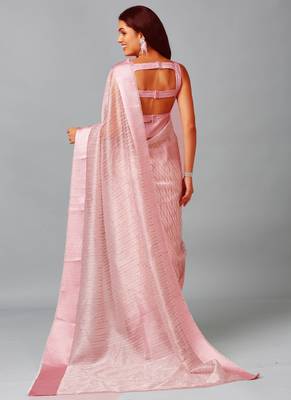 Baby Pink Organza Stone Work Party Wear Designer Saree 5
