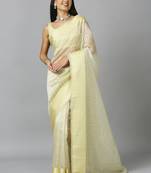 Light Lemon Organza Stone Work Party Wear Designer Saree
