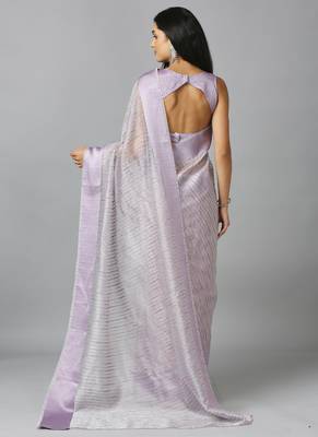 Light Lavender Organza Stone Work Party Wear Designer Saree 6
