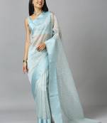 Aqua Blue Organza Stone Work Party Wear Designer Saree