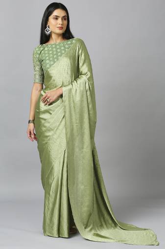 Olive Chiffon Resham Embroidery Party Wear Designer Saree