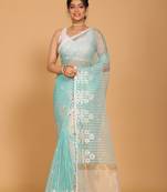 Orzanga stripe embroidery saree (sea green)