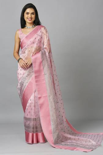 Baby Pink Organza Tie Dye Party Wear Designer Saree