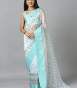 Aqua Blue Organza Tie Dye Party Wear Designer Saree