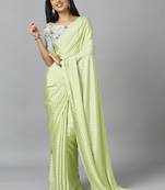 Lime Chiffon Resham Embroidery Party Wear Designer Saree