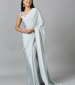 Grey Chiffon Resham Embroidery Party Wear Designer Saree