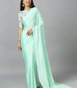 Light Turquoise Chiffon Resham Embroidery Party Wear Designer Saree