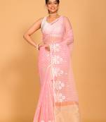 Orzanga stripe embroidery saree (pink)