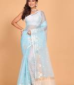 Orzanga stripe embroidery saree (sky blue)