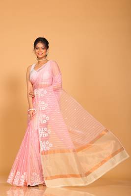 Orzanga stripe embroidery saree (pink) 3