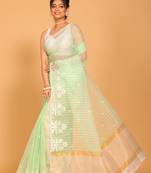 Orzanga stripe embroidery saree (green)