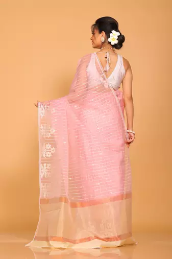 Orzanga stripe embroidery saree (pink)