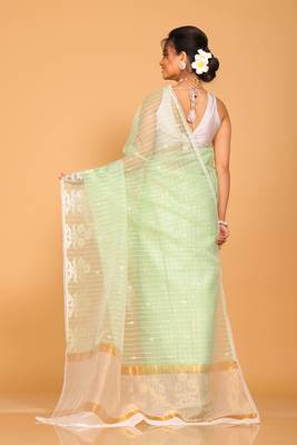 Orzanga stripe embroidery saree (green) 3