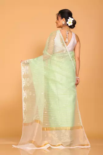 Orzanga stripe embroidery saree (green)