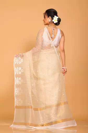 Orzanga stripe embroidery saree (beige)