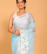 Orzanga stripe embroidery saree (green)