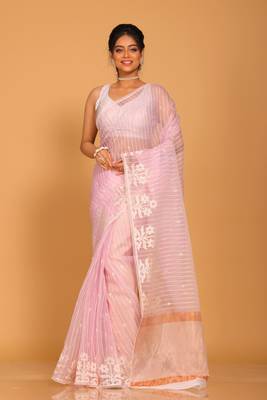 Orzanga stripe embroidery saree (light purple) 1