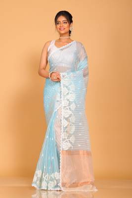 Orzanga stripe embroidery saree (green) 2