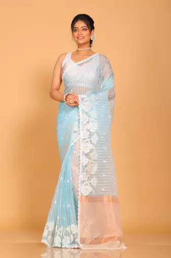Orzanga stripe embroidery saree (green)