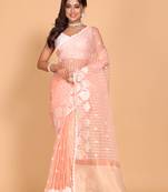 Orzanga stripe embroidery saree (peach)